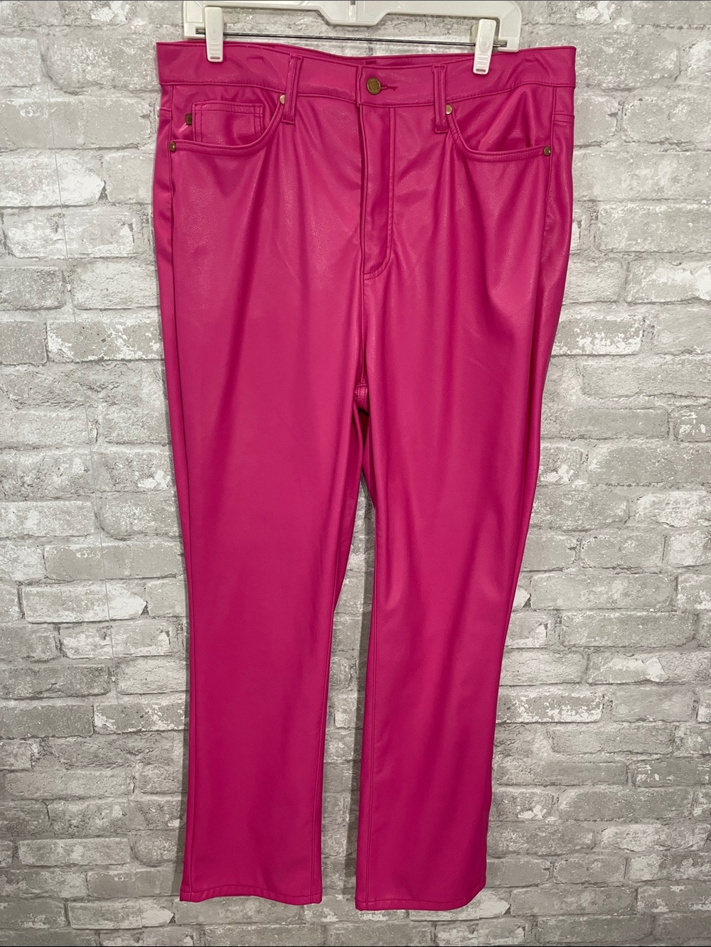 Judy Blue Hot Pink Faux-Leather Straight Leg Pants